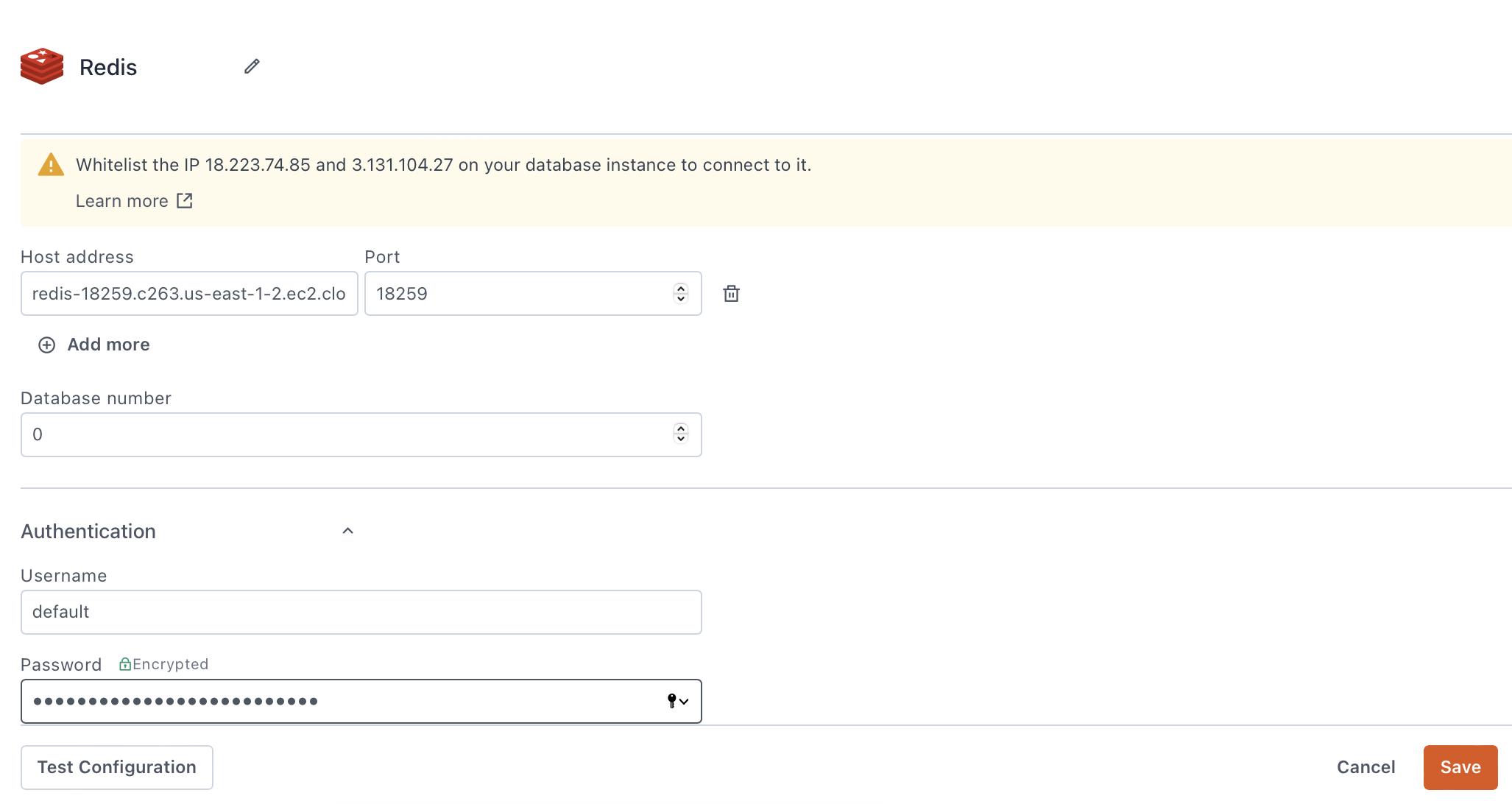 Configuring a Redis datasource.